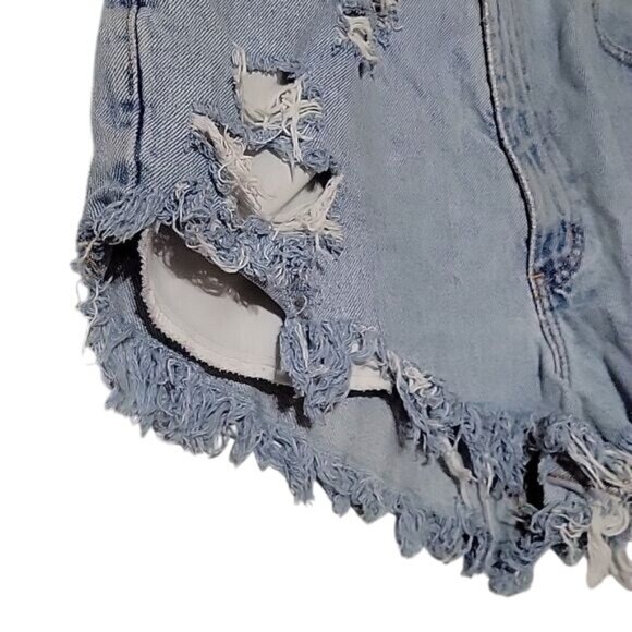 Eddie Bauer Womens Distressed High-Waist Denim Shorts Size 14 Medium Wash 100% C - Picture 2 of 4